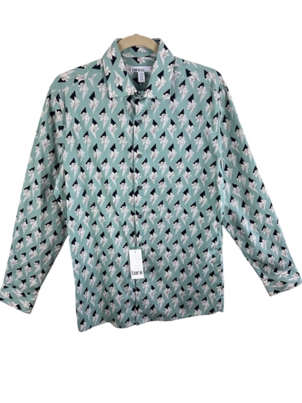 Bar III Mint Green Geometric Floral Dress Shirt